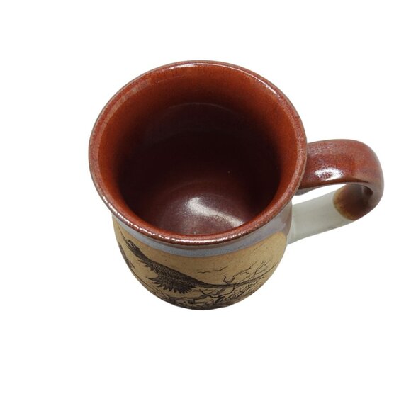 Vintage Handcrafted Ceramic Mug With Bird Design - Rustic Red & Blue Tones - Uni - Picture 4 of 10